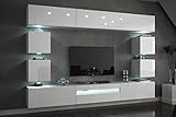 Furnitech Future C81 Wohnzimmer Wandschrank Mediawand mit Led Beleuchtung Schrankwand Wohnwand Möbel (C81-HG-W2 1B (273 cm), LED blau)