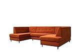 ALTDECOR Ecksofa in U-Form mit Schlaffunktion und Bettkasten mit Gasdruckfeder, Polstercouch Wohnlandschaft rückenecht gepolstert, ideal als Gästebett, 310x170x87 cm Orange