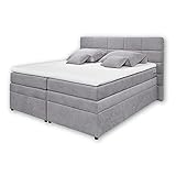 TACOMA 2 Boxspringbett 180 x 200 cm mit Bettkasten, hellgrau - Bequemes Doppelbett mit 7-Zonen-Federkern Matratze & Komfortschaum Topper - 204 x 124 x 212 cm (B/H/T)