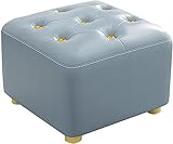Fußstütze mit goldenem Knopf, Kleiner Fußhocker mit Ledersitzen, Würfel-Pouf-Couch für Wohnzimmer, Schlafzimmer (Color : Light Blue, Size : 12x12x10inch)