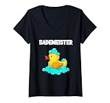 Damen Quietscheente Badeente Rettungsschwimmer Bademeister T-Shirt mit V-Ausschnitt