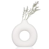 Donut Vase,Runde Vase Mit Loch,Keramik Vase Beige,Moderne Vase,Für Trockenblumenarrangements Und Pampasgras, geeignet für Wohnzimmer, Schlafzimmer, Bürodekoration (M)