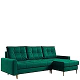 MKS Meble Ecksofa Wohnzimmer - Wohnlandschaft - L-Form Couch mit Schlaffunktion - Bettsofa - Wohnzimmer L Couch - Polstersofa mit Bettkasten - Astra Dunkelgrün