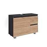 Vicco Badmöbelset J-shape Anthrazit Eiche modern Badezimmer Schrank Spiegelschrank Midischrank Hochschrank Schranktür Schrankschublade Schrankfach Ablage Aufbewahrung (Waschtischunterschrank 80x60 cm)