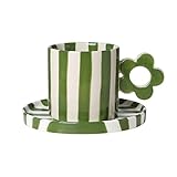 SUNESA Tassen Personalisierte gestreifte Tasse, schöne blumenförmige Tasse mit Griff, Nachmittagsteetasse mit Untertasse, Keramik-Kaffeetasse Kaffeetassen (Color : A)