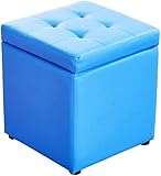 Fußhocker, Fußhocker, Würfel, Kunstleder, Ottomane, Aufbewahrung, Pouf, Sitzbank, Spielzeugkiste mit Scharnier Oben, Organizer-Box für das Heimbüro (Farbe: Blau, Größe: 30 x 30 x 35 cm (12 x