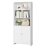 FOREHILL Bücherregal mit Türen, Bücherschrank Vitrinenschrank Aktenregal für Büro und Wohnzimmer, Schrank mit offenen Ablagen, Raumteiler (LBH: 70 × 29,5 × 167 cm) weiß