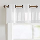 TOPICK Sheer Scheibengardinen mit Ösen Transparent Bistrogadine Landhausstil Streifen Voile Küchenvorhang Gestreift Küchengardinen für Küchen Badezimmer Klein Fenster Dekor 130x35cm Weiß 1 Stück