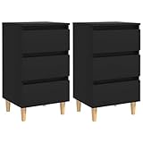vidaXL 2X Nachttisch mit Massivholz-Beinen 3 Schubladen Nachtschrank Nachtkonsole Nachtkommode Schlafzimmer Schrank Kommode Schwarz 40x35x69cm