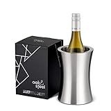 Oak & Steel - Premium Silber Doppelwandiger Edelstahl Weinkühler mit Geschenkbox - Flaschenkühler, Sektkühler - Elegant & Robust