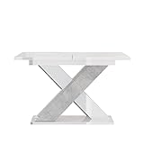 MEBLINI Esstisch Ausziehbar - Esszimmertisch Modern - Küchentisch - Säulentisch - Ausziehtisch - Dining Table - Esszimmertische - 120-160x90x75cm - XAO - Weiß Hochglanz/Betonoptik