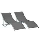 Outsunny 2er Set Sonnenliege Gartenliegen Stoffliege Relaxliege ergonomisch Aluminium Texteline Dunkelgrau 165 x 61 x 63 cm