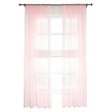WOLTU Vorhänge mit Kräuselband Stores Gardinen Rosa kurz transparent 140x245cm (BxH), 2er Set Gardinen Fensterschals Voile für Wohnzimmer Schlafzimmer Kinderzimmer