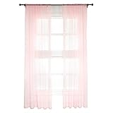 WOLTU Vorhänge mit Kräuselband Stores Gardinen Rosa kurz transparent 140x245cm (BxH), 2er Set Gardinen Fensterschals Voile für Wohnzimmer Schlafzimmer Kinderzimmer