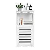 Badezimmerschrank Weiß Badkommode Eckschrank Klein Kommode Schmal Modern Badschrank mit 1 Fach und 1 Schrank für Badezimmer Wohnzimmer Schlafzimmer Flur, 38 x 28 x 80 cm