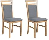 GREKPOL - Set 2 aus Esszimmerstühlen, Sitz und Rückenlehne gepolsterter Stoff Velurs Stuhlen, Polsterstuhl mit hoher Rückenlehne, Massivholzbeine -Milano 5 (Farbe Buche+Stoffe Grau 8, 2-Er Set)