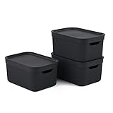 Jive Dekobox 3er-Set Aufbewahrungsbox 5l mit Deckel, Kunststoff (PP recycelt), dunkelgrau, 3x5l (26,5 x 18,5 x 20 cm)