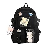 SZPDD Kawaii Rucksack, Japanische Kawaii Rucksäcke Schultasche mit Pin und Zubehör, Süßer College High School Rucksack Laptop Bookbags (Black)