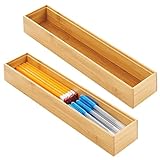 mDesign schmaler Schubladeneinsatz aus Holz – stapelbarer Schubladenorganizer für Bastel- und Bürobedarf – Schubladenbox für den Schreibtisch – 2er-Set – naturfarben