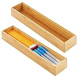 mDesign schmaler Schubladeneinsatz aus Holz – stapelbarer Schubladenorganizer für Bastel- und Bürobedarf – Schubladenbox für den Schreibtisch – 2er-Set – naturfarben