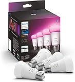 Philips Hue White & Color Ambiance E27 Viererpack 4x570lm, dimmbar, bis zu 16 Mio. Farben, steuerbar via App, kompatibel mit Amazon Alexa 6.5 Watt (Echo, Echo Dot)
