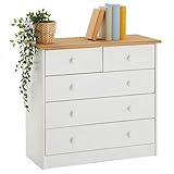 IDIMEX Kommode Rondo, schöne Anrichte mit 5 Schubladen, praktisches Sideboard aus massiver Kiefer in weiß/braun, Zeitlose Schubladenkommode mit Holzgriffe