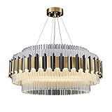 Moderne Wohnzimmerbeleuchtung Luster Glass Led Pendelleuchten Schwarz & Gold Edelstahl Hängelampe Foyer Dimmbare Lampe (Size : D80)