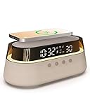 EZVALO Radiowecker mit Ladefunktion, Radiowecker Funkuhr Digital 4 in 1 mit 15W Wireless Charger Qi, 3 Modi RGB Nachtlicht, Bluetooth Lautsprecher 5.0, Geschenkideen für Papa