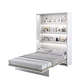 MEBLINI Schrankbett Bed Concept - Wandbett mit Lattenrost - Klappbett mit Schrank - Wandklappbett - Murphy Bed - Bettschrank - BC-01-140x200cm Vertikal - Weiß Matt