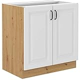 Spülenschrank 80 cm Stilo Weiss + Eiche Artisan Küchenzeile Küchenblock Küche