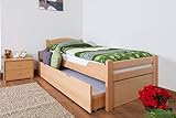 Einzelbett/Gästebett 'Easy Premium Line' K1/2h inkl. 2. Liegeplatz und 2 Abdeckblenden, 90 x 200 cm Buche Vollholz massiv Natur
