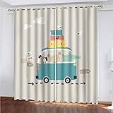 WIRMEC 3D Cartoon Blaues Auto Muster 2Er Set Vorhang Blickdicht Ösen für Kinderzimmer Jungen Mädchen H 210 X B 220 cm Vorhänge Wohnzimmer Schlafzimmer Thermovorhang Hitzeschutz Fenstergardinen Modern