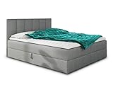 Boxspringbett Star mit Topper, Bonell-Matratze und 2 Bettkästen, Doppelbett, Polsterbett, Bett, Bettgestell, Stilvoll, Schlafzimmer, Velour oder Webstoff (Grau (Inari 91), 140 x 200 cm)