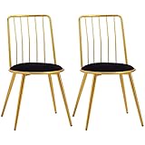 HOMCOM 2er Set Esszimmerstuhl Küchenstühle Polsterstühle mit Metallrahmen Sitzbezug aus Samt Vintage Stil für Lounge Esszimmer Wohnzimmer Küche Schwarz+Gold 45 x 50 x 80 cm