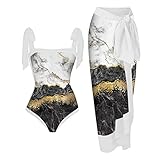 Pianshanzi Badeanzug Damen 48 Bequemer 1-teiliger Badeanzug für Frauen mit Bikini-Maxi-Wickelröcken 2-teiliger Badeanzug mit Blumendruck Tankini-Set Badekleidung Damen 38