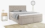 MKS MEBLE Boxspringbett - Doppelbett mit Multipocket-Matratze - Modern Bett - Praktisch Polsterbett mit Kopfstütze - Deko Bed Jasir 160x200cm - H3 Beige Matana