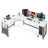 ODK Gaming Schreibtisch, Schreibtisch Weiß, Gaming Tisch mit Extra große Nutzfläche, Großer, L Form, Eckschreibtisch Gaming mit CPU-Ständer, 163×120cm