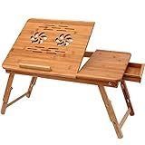 Himimi Bambus Laptoptisch Notebooktisch klappbarer Lapdesk mit Schublade, höhenverstellbar Faltbare Betttisch für Lesen oder Frühstücks, Zeichentisch und Esstisch für Bett 55 x (22.8-31) x 35 cm
