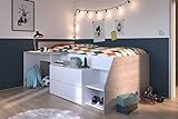 Hochbett Milky 1 von Parisot Jugendzimmer Möbel in Weiß und Grey Loft mit LATTENROST und MATRATZE für Jungen und Mädchen