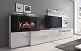 Home innovation-Wohnmöbel mit elektrischem Kamin mit 5 Flammenstufen, Oberfläche Mattweiß und Hochweiß lackiert, Maße: 290 x 170 x 45 cm tief