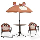 vidaXL Garten Bistroset 3-TLG. für Kinder mit Sonnenschirm Gartenmöbel Gartenset Sitzgruppe Sitzgarnitur Kindermöbel Tisch 2 Stühle Braun