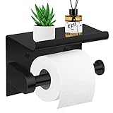 Schwarzer Toilettenpapierhalter, Toilettenpapierrollenhalter mit Tablett, Nicht bohrender Toilettenpapierhalter, Selbstklebender Toilettenpapierhalter, Edelstahl Wandhalter, für Bad und Küche