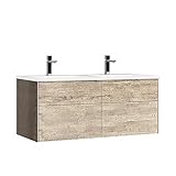 StoneArt Badmöbel Set mit Mineralguss Waschbecken und Unterschrank Waschtisch als Einzel- oder Doppelwaschbecken mit Unterschrank ohne Armaturen Venice VE-1200-II Eiche hell 120cm