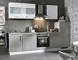 expendio Küchenblock Maika 280 cm mit E-Geräten komplett Betonoptik weiß Hochglanz Küchenzeile Einbauküche Komplett-Küche