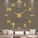 Vangold Moderne Mute DIY große Wanduhr 3D Aufkleber Home Office Decor Geschenk (Gold)