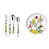 WMF Biene Maja Kinderbesteck Set 4-teilig, Kinderbesteck Edelstahl, Besteck Kinder ab 3 Jahre & Biene Maja Kindergeschirr Kinderteller 19 cm, spülmaschinengeeignet, farb- und lebensmittelecht