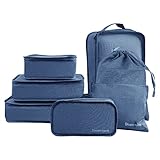 DEWEL Koffer Organizer Set Reise Kleidertaschen 7 Sets Packing Cubes Kleidertaschen Reiseorganizer faltbare Travel Organizer Bequeme Kompressions Beutel für Reisen Marineblau