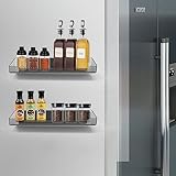 Baspoom Magnetisches Gewürzregal für Kühlschrank, platzsparend für Kühlschrank und Mikrowelle, Küchenregale, magnetisches Kühlschrank-Regal, platzsparend, Wand-Gewürzregal, Organizer, 2 Stück