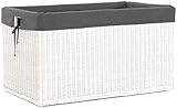 Spielzeugkiste Rattan Allzweck-Truhe Aufbewahrung Rechteckig Korb Kiste Rattantruhe mit Inlett Truhe (Weiß, Groß)