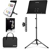 CAHAYA 2 in 1 Dual-Use Notenständer und Desktop-Buchständer aus Metall, tragbar, Höhenverstellbar mit Tragetasche, Notenordner und Clip, Projektorständer, Laptop-Bibelbuch-Tablet-Ständer